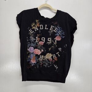 Pilcro Anthropologie Muscle Sweatshirt Size L Relaxed Black Floral Endless Heart